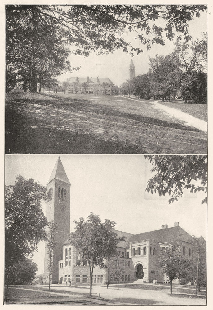 NEW YORK. Cornell University; 1 Boardman Hall; 2 Library building 1907 print